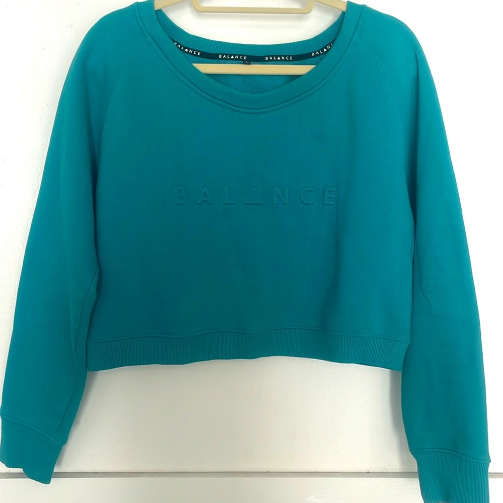 Balance cropped sweatshirt, teal size large